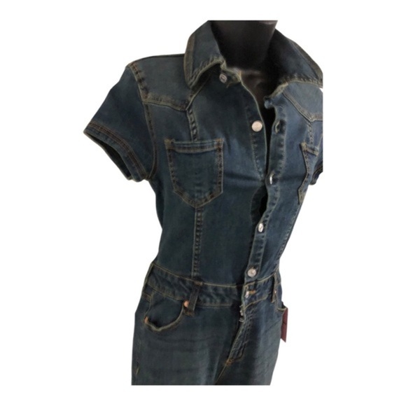 Juicy Couture baby boot western button front dark tinted denim jeans jumpsuit XS - Picture 5 of 16